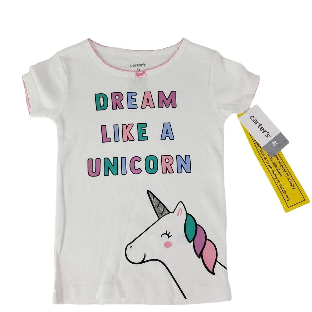 Carter's Toddler and Baby Girls' 4 Piece Cotton Pajama Set (Unicorn T 3)‎ New